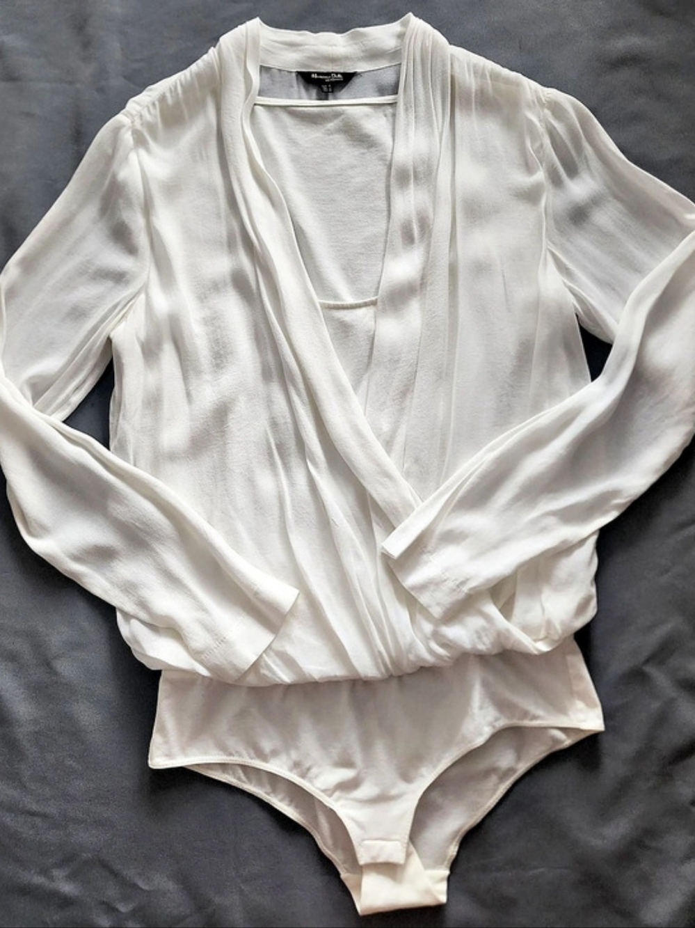 Massimo Dutti White Draped Wrap Bodysuit Blouse Long Sleeve Size S